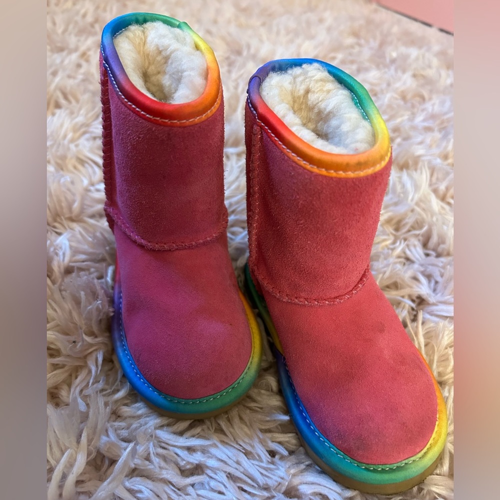 Kid’s UGG Classic Short Pink Rainbow Boots - Size 6
